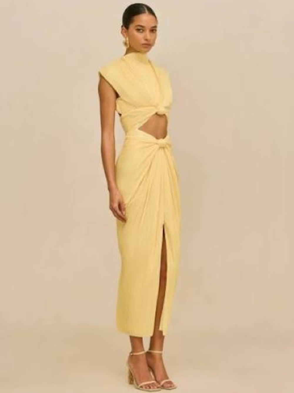 cult gaia Yellow Twist Knot Cutout Midi Dress